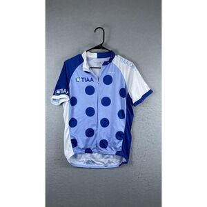 Primal TIAA Cycling Jersey Mens Large Blue Polka Dot Full Zip Short‎ Sleeve Top